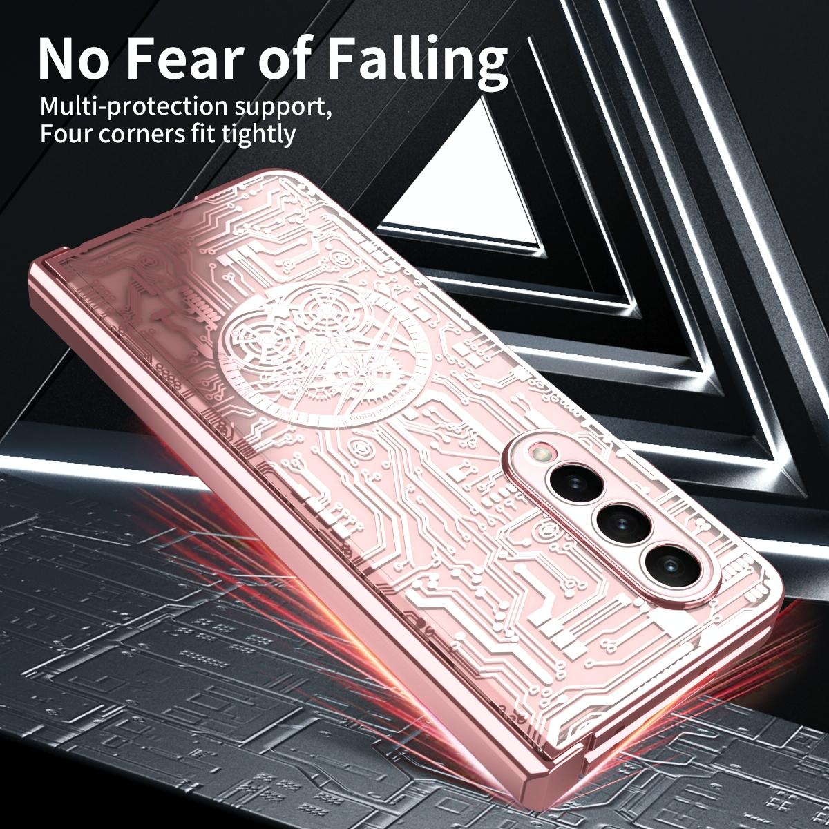 For Samsung Galaxy Z Fold4 5G Foldable Electroplated Phone Case - Mechanical Legend 4. - Champagne Gold