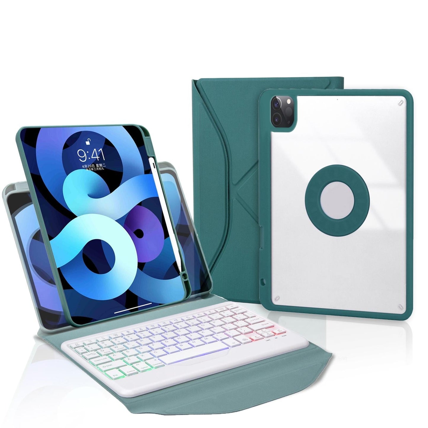 Bluetooth Keyboard Leather Case For Ipad Pro 11 - Backlit With Pen Slot - Sky Blue