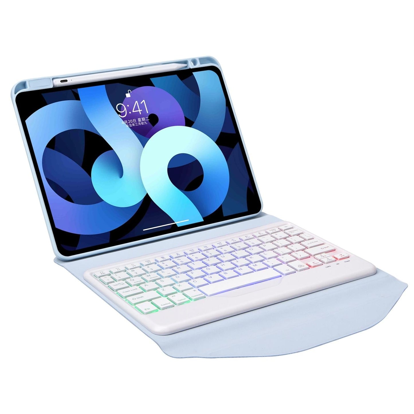 Bluetooth Keyboard Leather Case For Ipad Pro 11 - Backlit With Pen Slot - Sky Blue