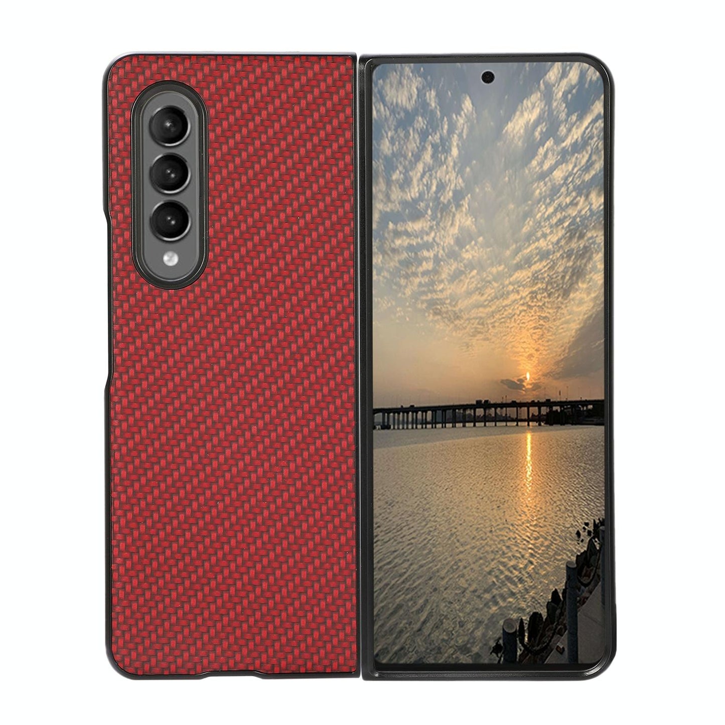 For Samsung Galaxy z Fold4 5G Carbon Fiber Texture Leather Phone Case - Pu Material - Brown