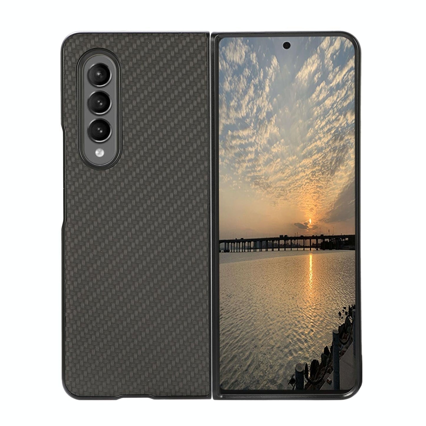 For Samsung Galaxy z Fold4 5G Carbon Fiber Texture Leather Phone Case - Pu Material - Brown