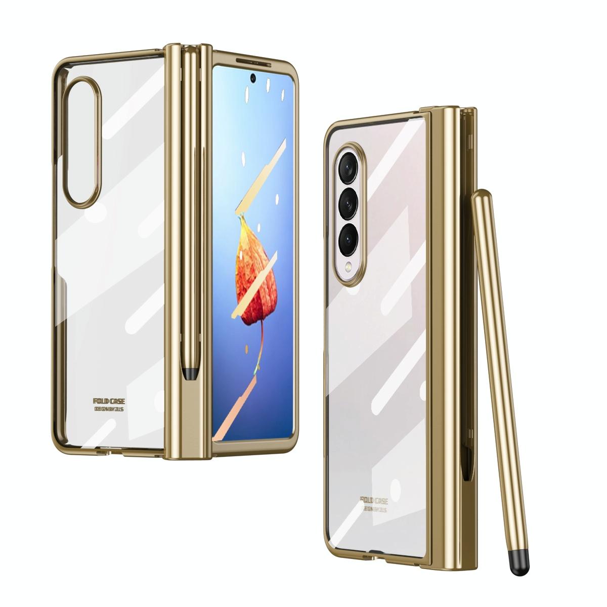 For Samsung Galaxy Z Fold4 5G Case With Pen Slot - Electroplated Full Body - Gold