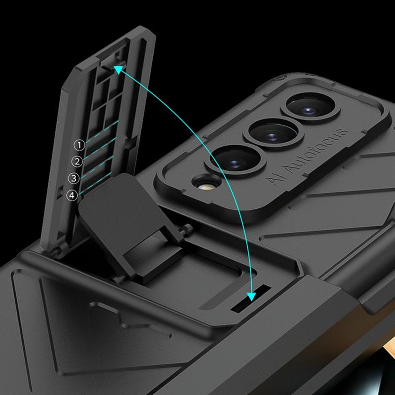 For Samsung Galaxy Z Fold4 5G Magnetic Armor Case With Push Pen - Champagne Gold