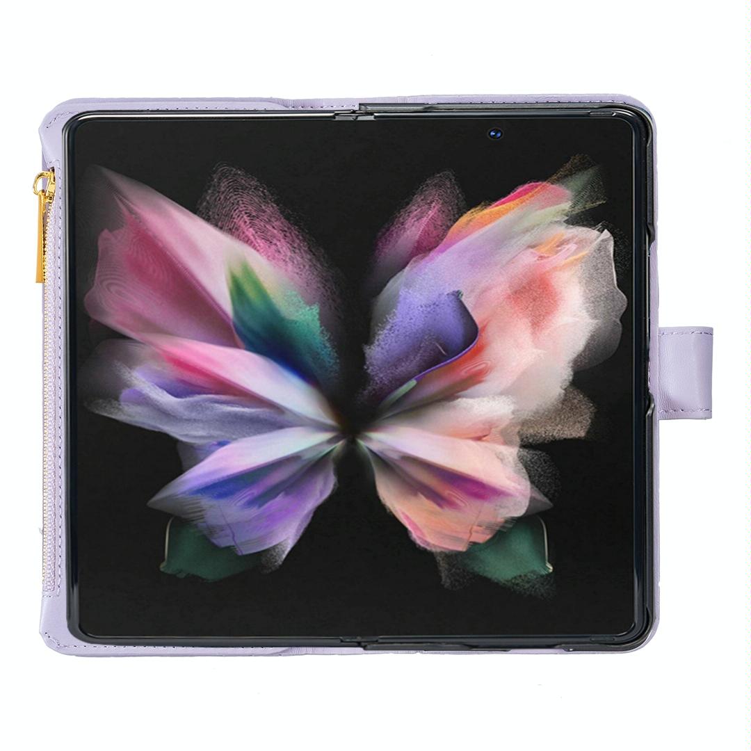 For Samsung Galaxy Z Fold4 5G Leather Zip Wallet - Diamond Lattice Design - Green