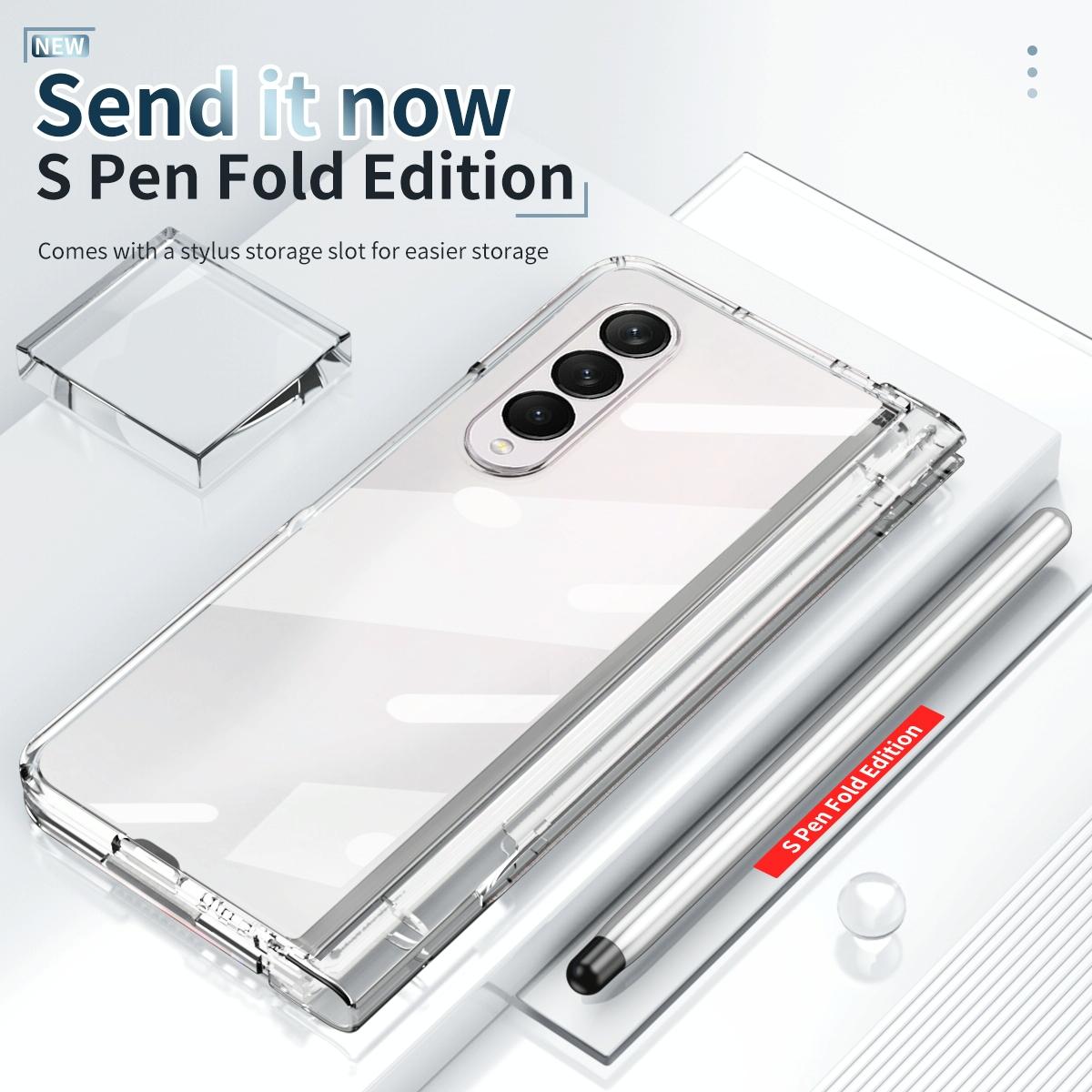 For Samsung Galaxy Z Fold4 5G Full Body Phone Case with Integrated Hinge and Pen Slot - Gold