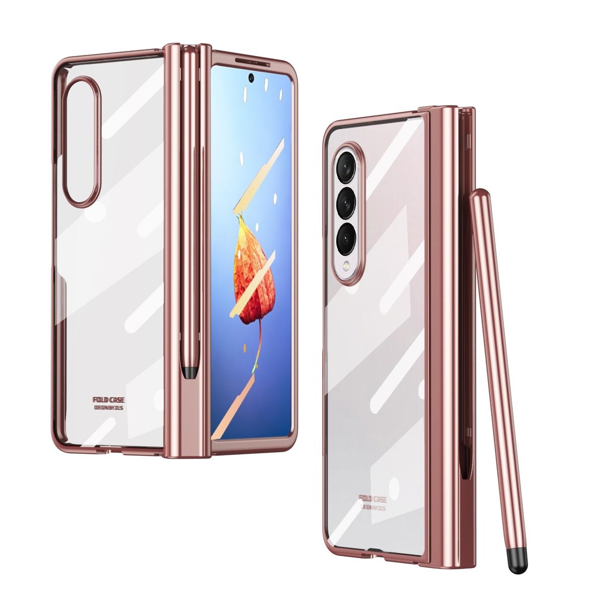 For Samsung Galaxy Z Fold4 5G Full Body Phone Case with Integrated Hinge and Pen Slot - Gold