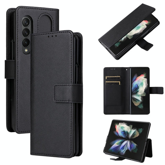 For Samsung Galaxy Z Fold4 5G Leather Flip Case With Pen Slot - Black