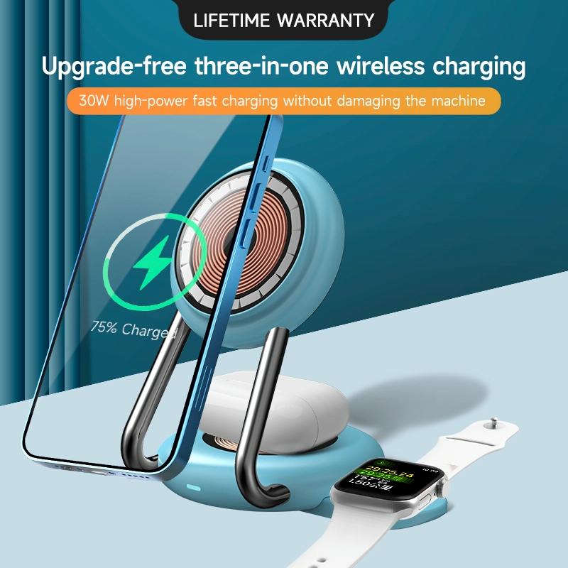 15W 3 In 1 Transparent Magnetic Wireless Charger - Blue