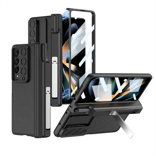 For Samsung Galaxy Z Fold4 5G Magnetic Leather Flip Case With Holder - Carbon Fiber