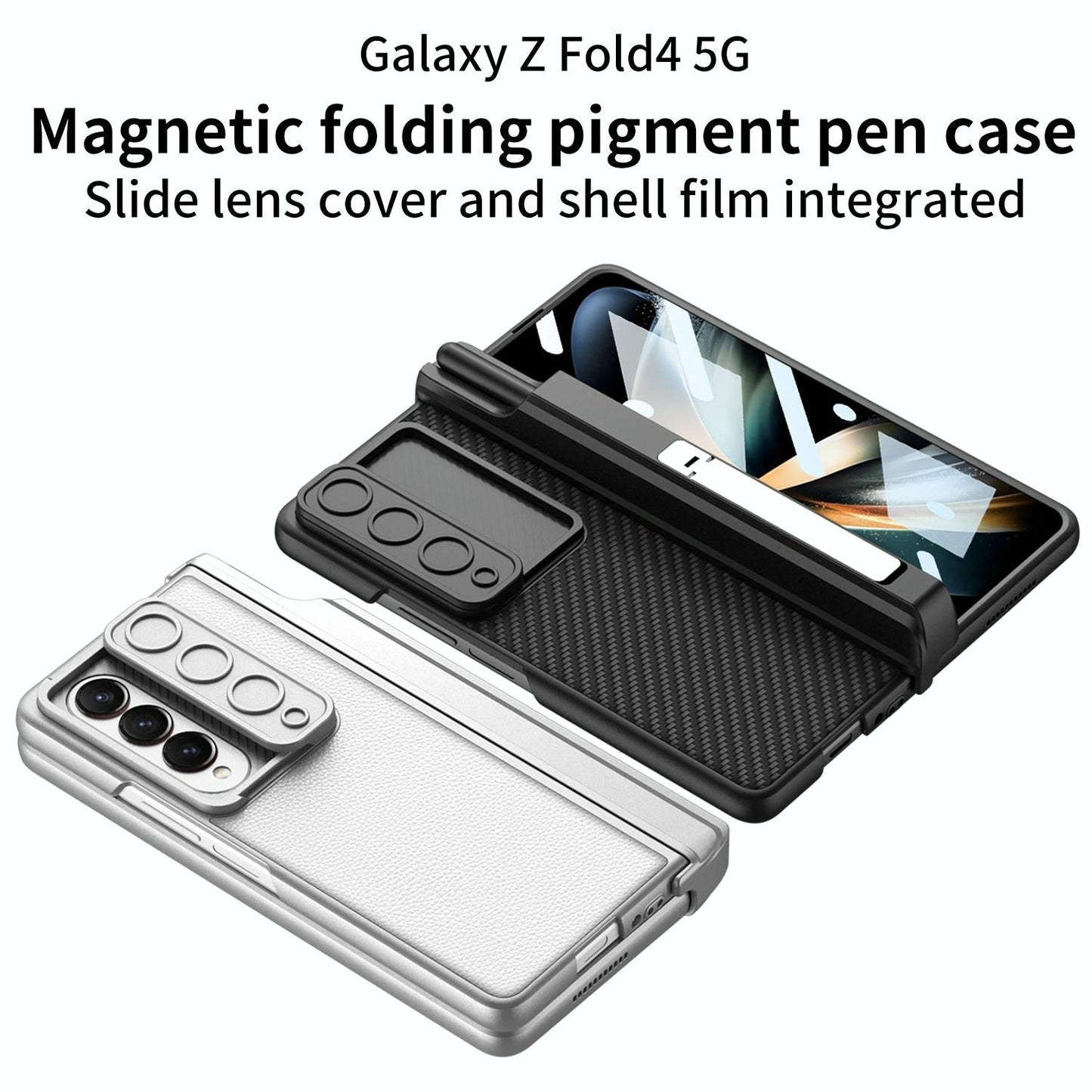 For Samsung Galaxy Z Fold4 5G Magnetic Leather Flip Case With Holder - Carbon Fiber