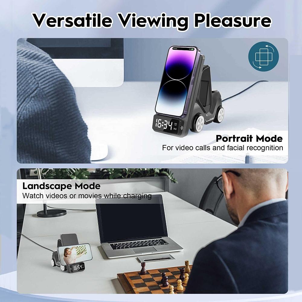 5 In 1 Car Desktop Alarm Clock With Wireless Charging - Orange