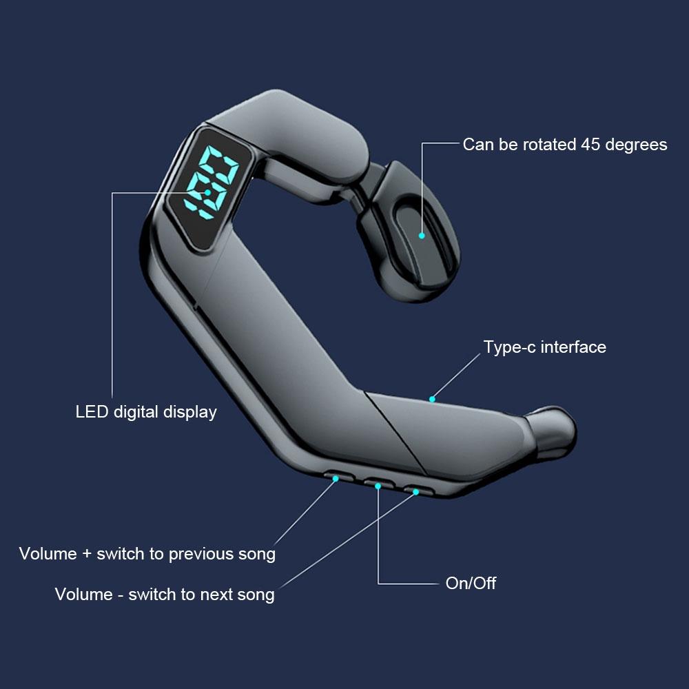 Digital Display Bone Conduction Bluetooth Headset - Sporty Design - Blue