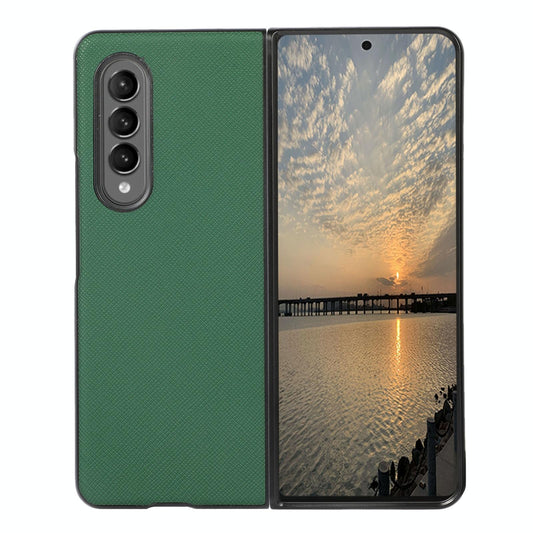 For Samsung Galaxy Z Fold4 5G Fold 4 Cross Texture Pu Leather Case - Green