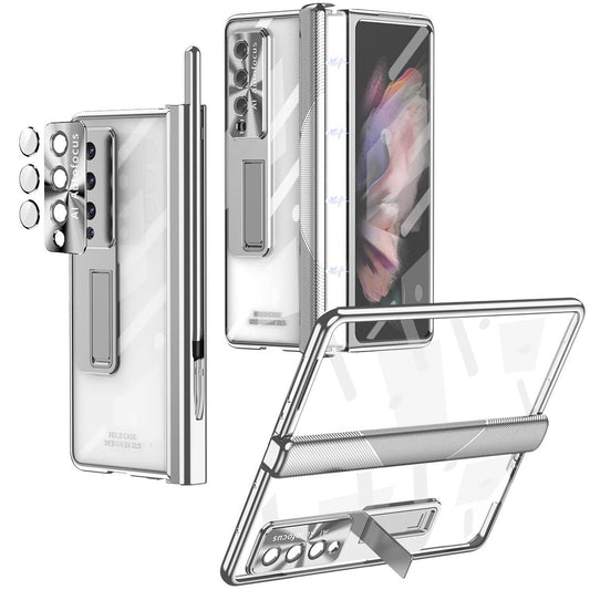 For Samsung Galaxy Z Fold4 5G Magnetic Phone Case With Holder - Plating Finish - Silver