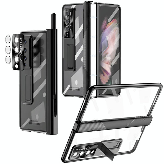 For Samsung Galaxy Z Fold4 5G Magnetic Phone Case With Holder - Plating Finish - Silver