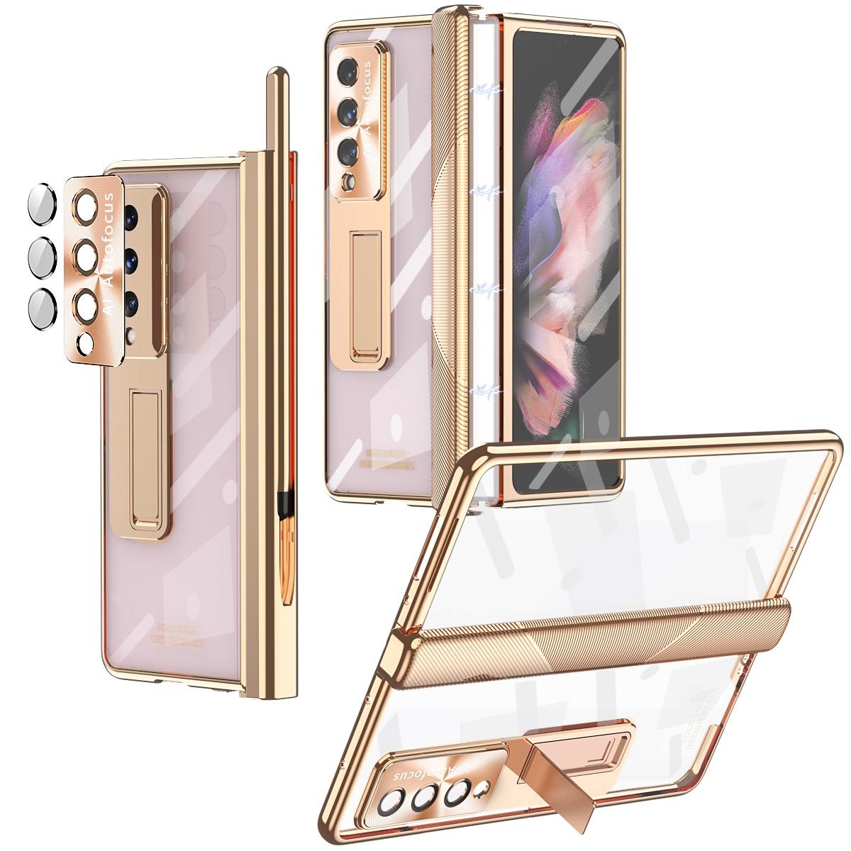 For Samsung Galaxy Z Fold4 5G Magnetic Phone Case With Holder - Plating Finish - Silver