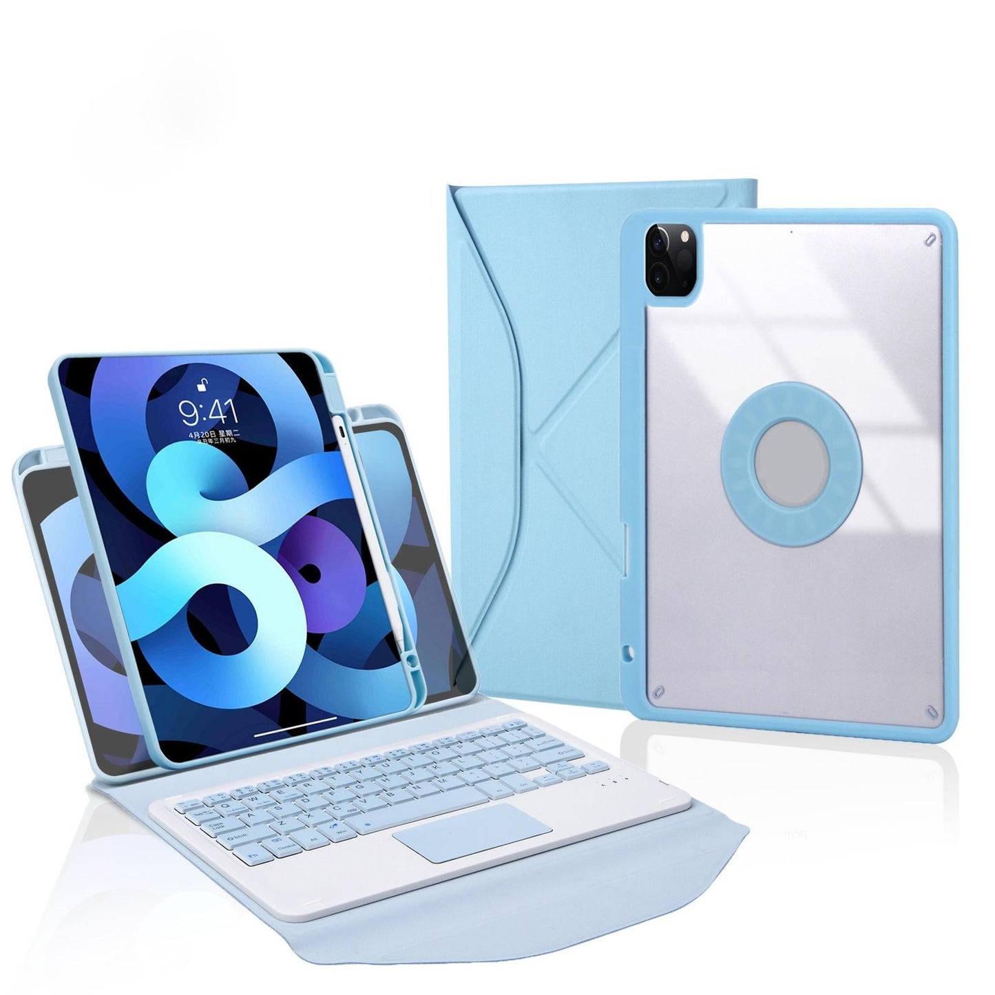 Bluetooth Keyboard Leather Case For Ipad Pro 11 With Pen Slot And Touchpad - Sky Blue