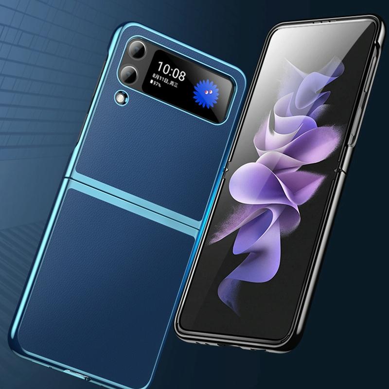 For Samsung Galaxy Z Fold4 5G Leather Folding Phone Case - Electroplated Finish - Rose Gold