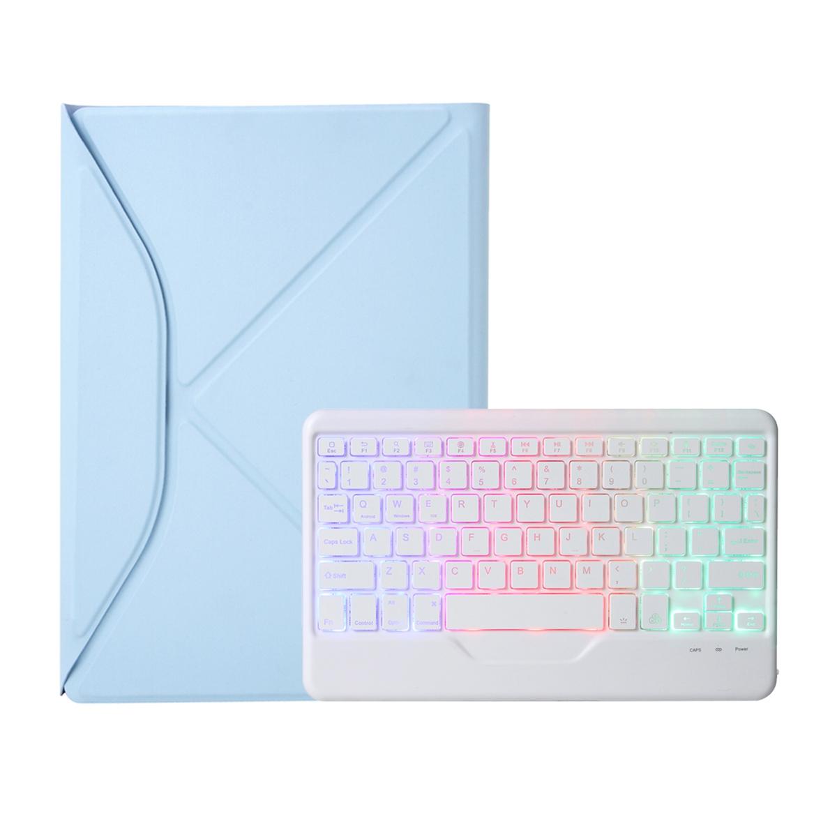 Bluetooth Keyboard Leather Tablet Case With Pen Slot And Backlight - Sky Blue