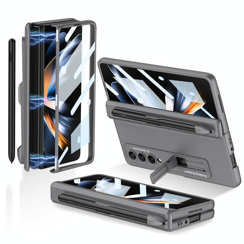 For Samsung Galaxy Z Fold4 5G Foldable Magnetic Flip Case With Holder & Pen Slot - Gkk - Black