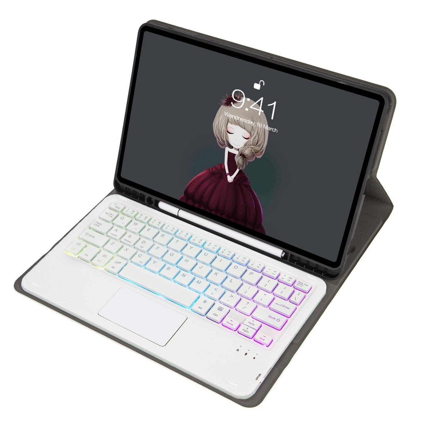 Bluetooth Keyboard Leather Tablet Case For Ipad 9.7 2018 & 2017 / Pro 9.7 / Air 2 With Touch Pad And Pen Slot - Blue