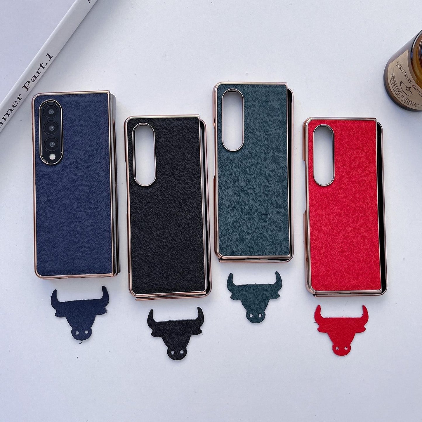 For Samsung Galaxy Z Fold4 5G Leather Phone Case - Nano Plating - Dark Blue