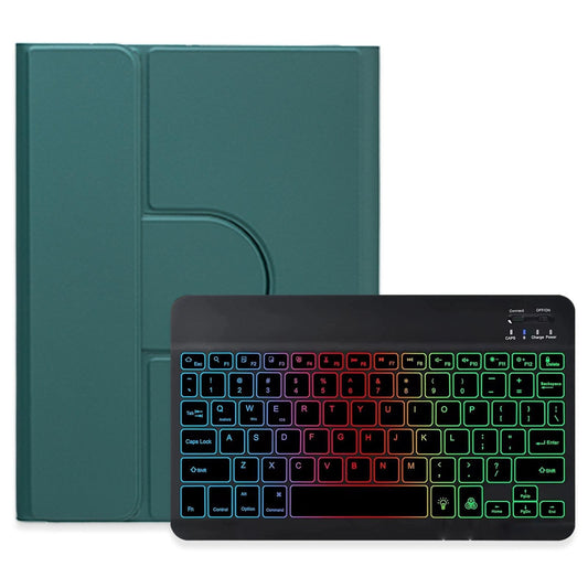 360 Degree Rotatable Bluetooth Keyboard Leather Case With Three-Colour Backlight - Dark Green - For Ipad 10Th Gen 10.9 2022