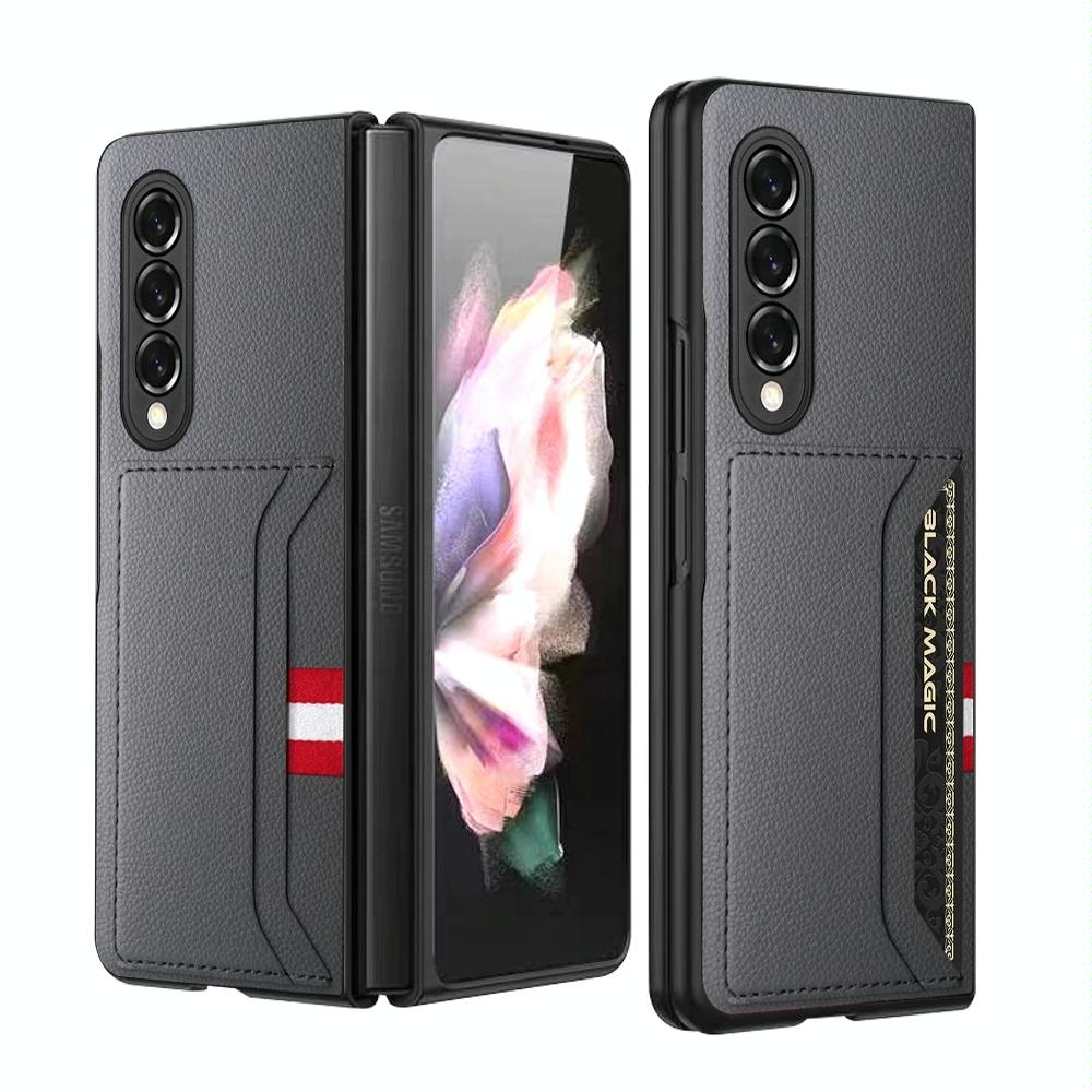 For Samsung Galaxy Z Fold4 5G Litchi Texture Microfiber Case - Black