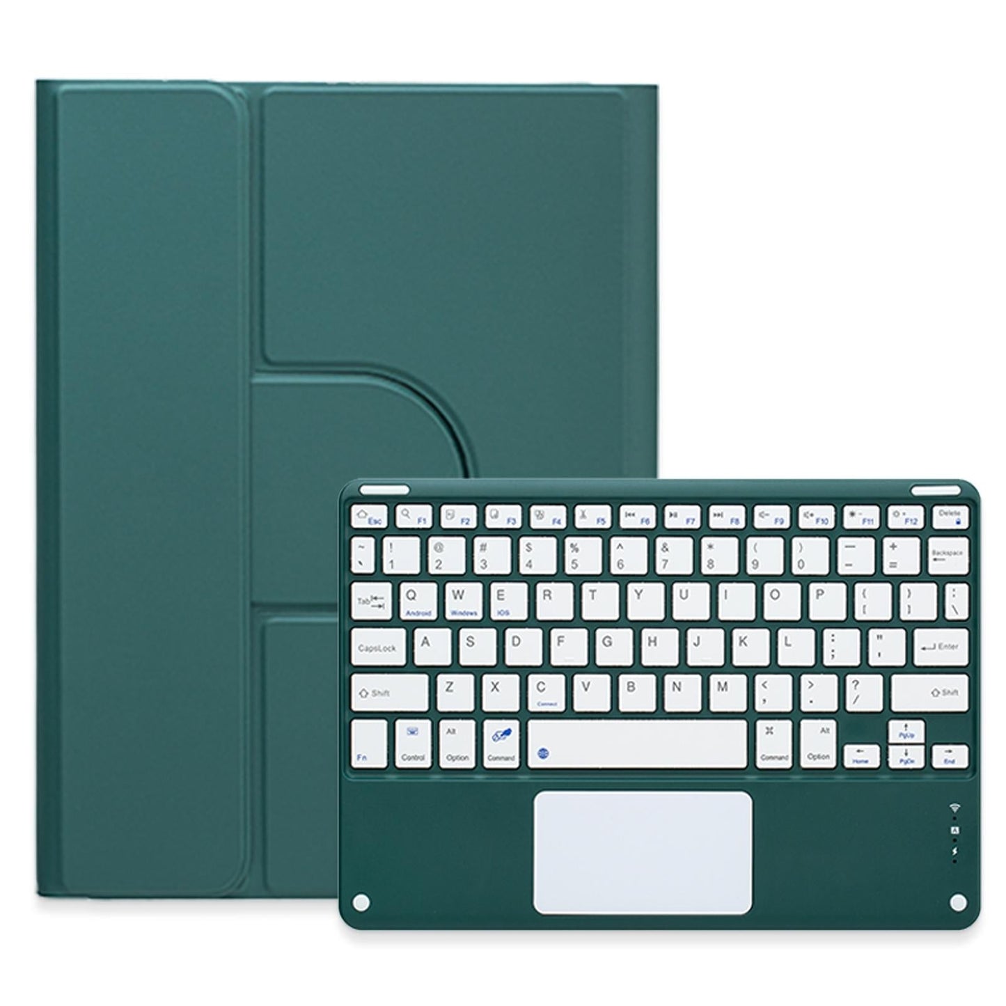 360 Degree Rotatable Bluetooth Keyboard Leather Case With Touchpad - Square Button - Dark Green - For Ipad 10.2 2021 / Air 2019