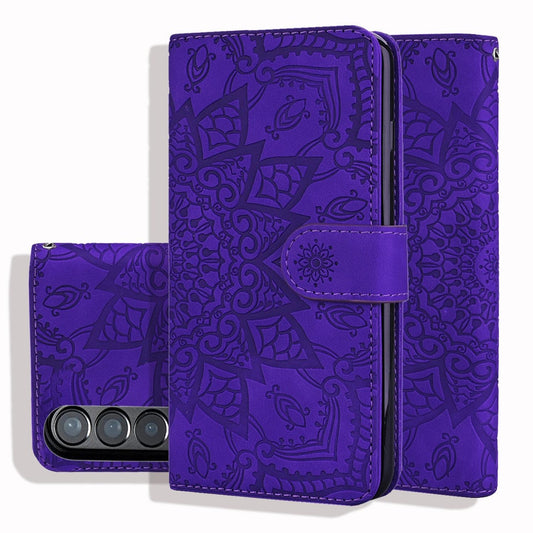For Samsung Galaxy Z Fold4 5G Dual Fold Mandala Leather Case - Embossed Design - Purple