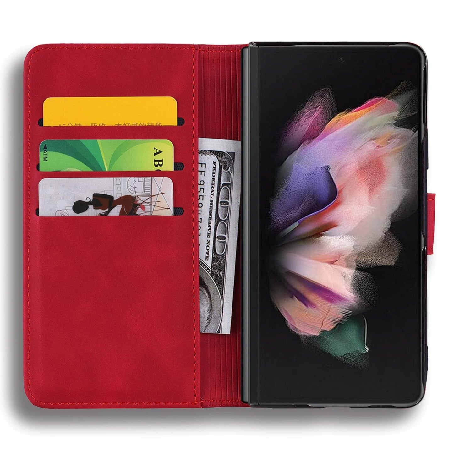 For Samsung Galaxy Z Fold4 5G Dual Fold Mandala Leather Case - Embossed Design - Purple