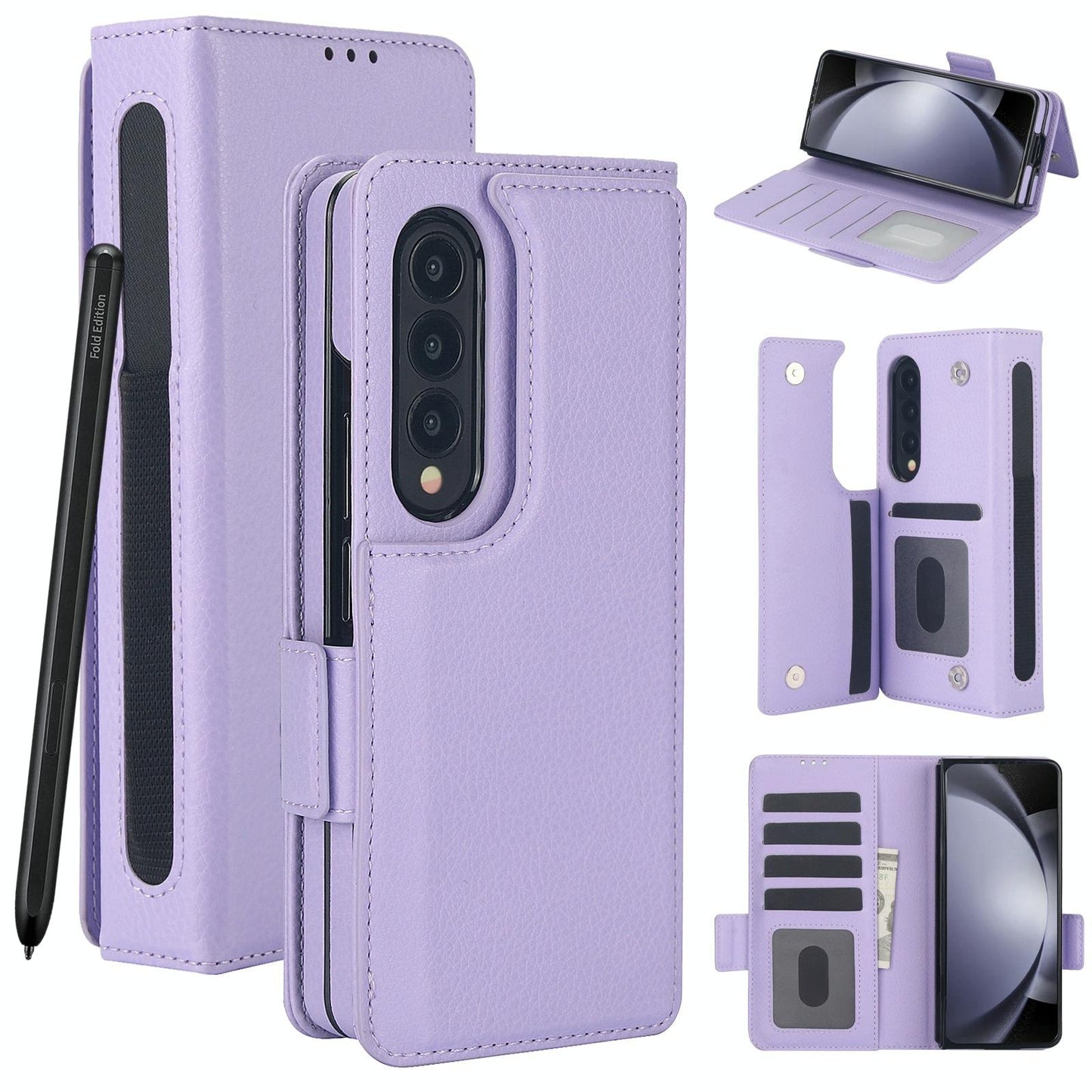 For Samsung Galaxy Z Fold4 5G Leather Phone Case With Pen Slot - Purple