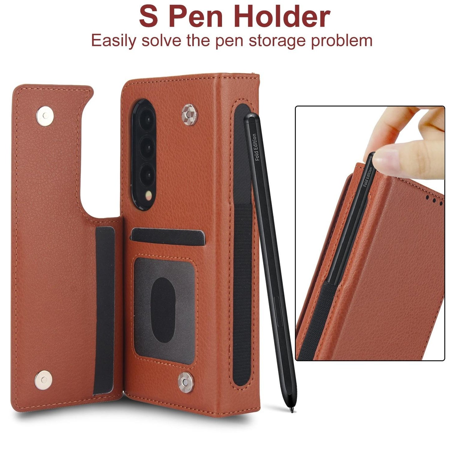 For Samsung Galaxy Z Fold4 5G Leather Phone Case With Pen Slot - Purple
