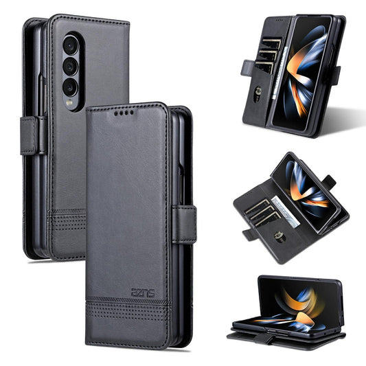 For Samsung Galaxy Z Fold4 5G Leather Magnetic Phone Case - Calf Texture - Light Brown
