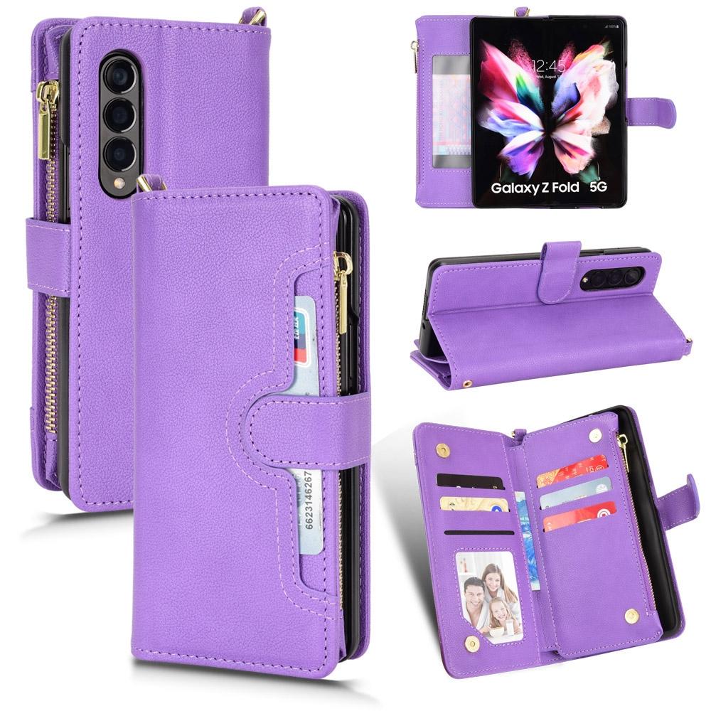 For Samsung Galaxy z Fold4 5G Zipper Leather Phone Case with Litchi Texture - Purple