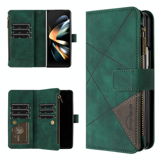 For Samsung Galaxy Z Fold4 5G Leather Zip Wallet With Rhombus Texture - Green