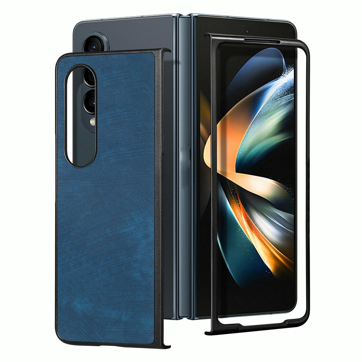 For Samsung Galaxy Z Fold4 5G Pu Back Cover - Solid Colour - Blue