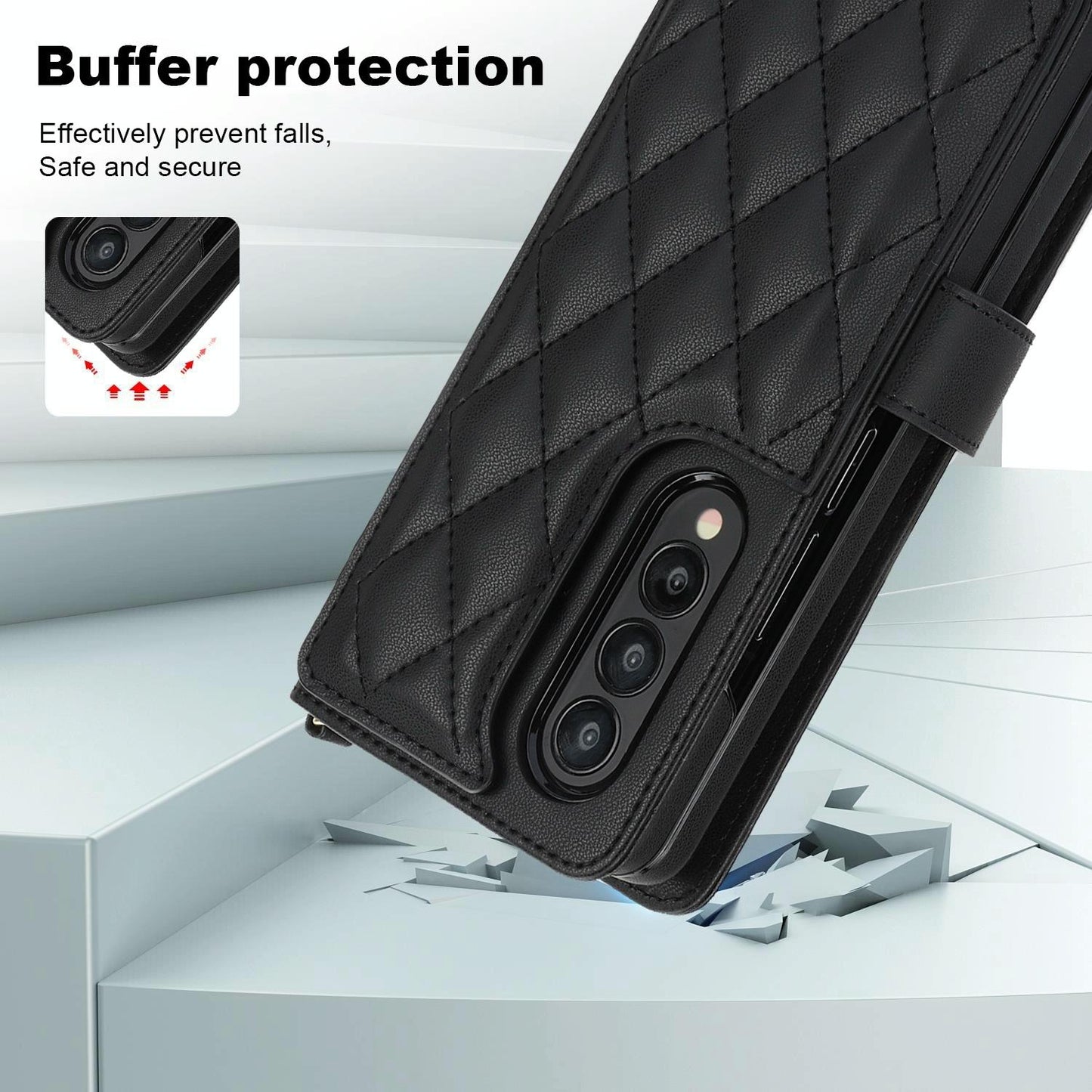 For Samsung Galaxy z Fold4 5G Multifunctional Rhombic Leather Crossbody Phone Case - Rose Gold