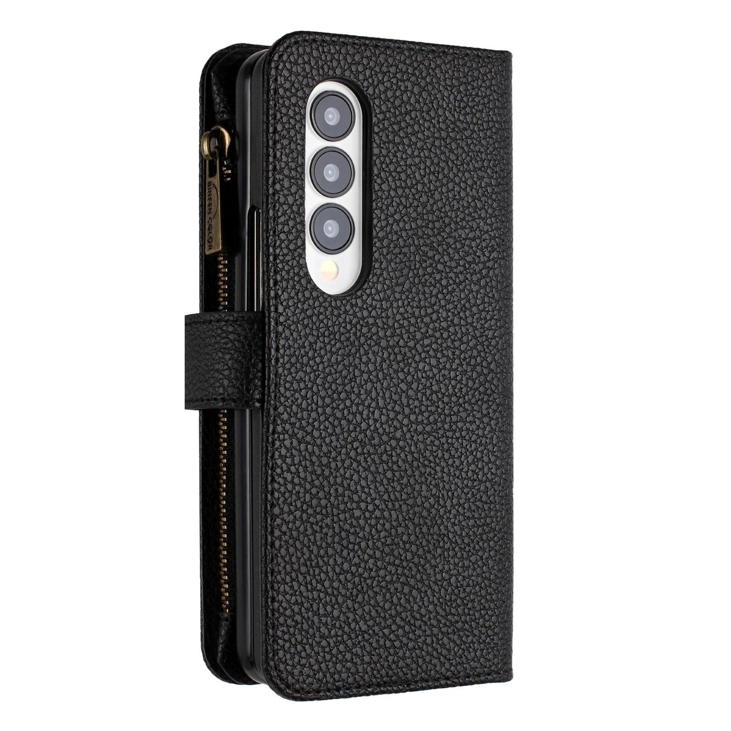 For Samsung Galaxy Z Fold4 5G Litchi Texture Zip Wallet - Gold