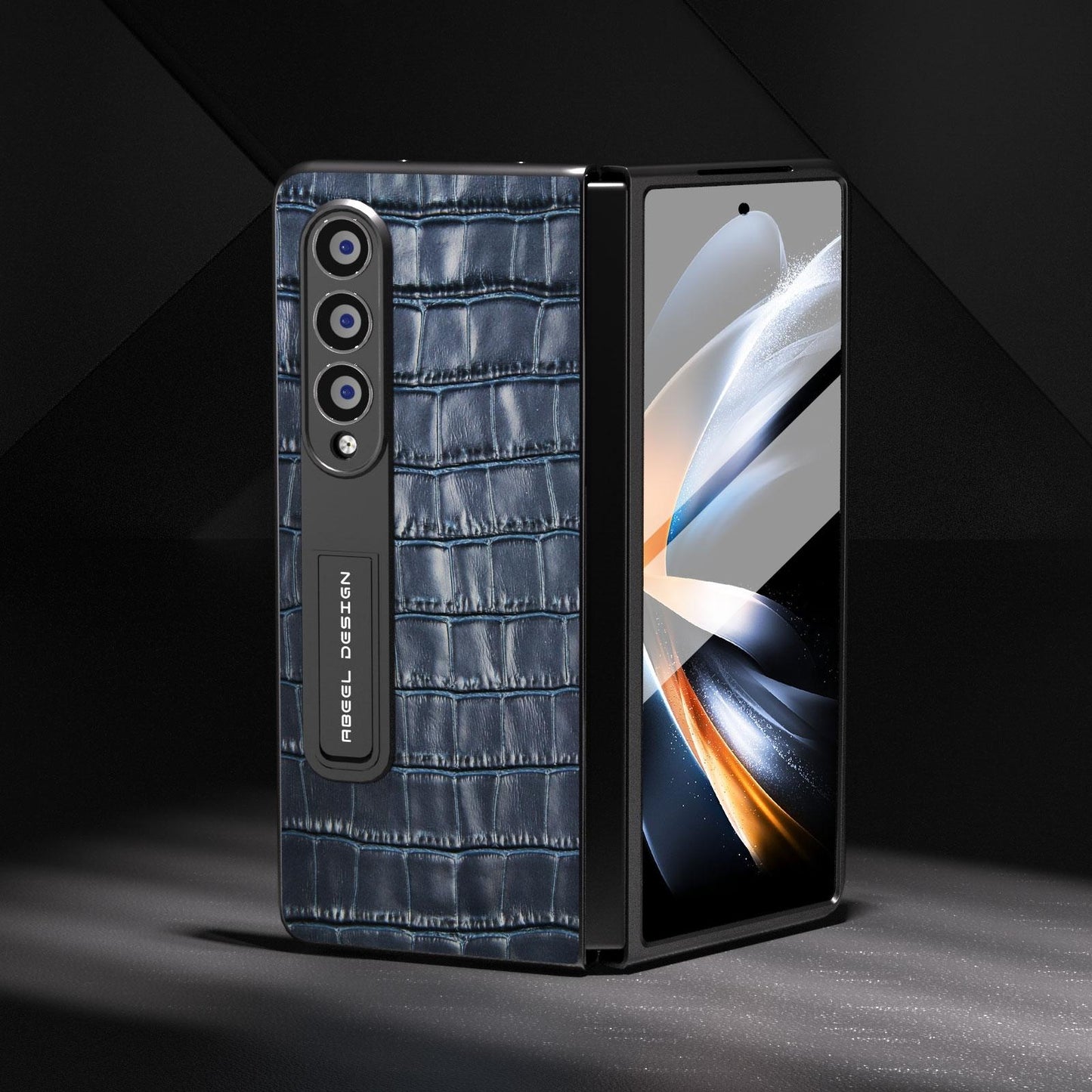 For Samsung Galaxy Z Fold4 5G Premium Leather Phone Case - Crocodile Texture - Black