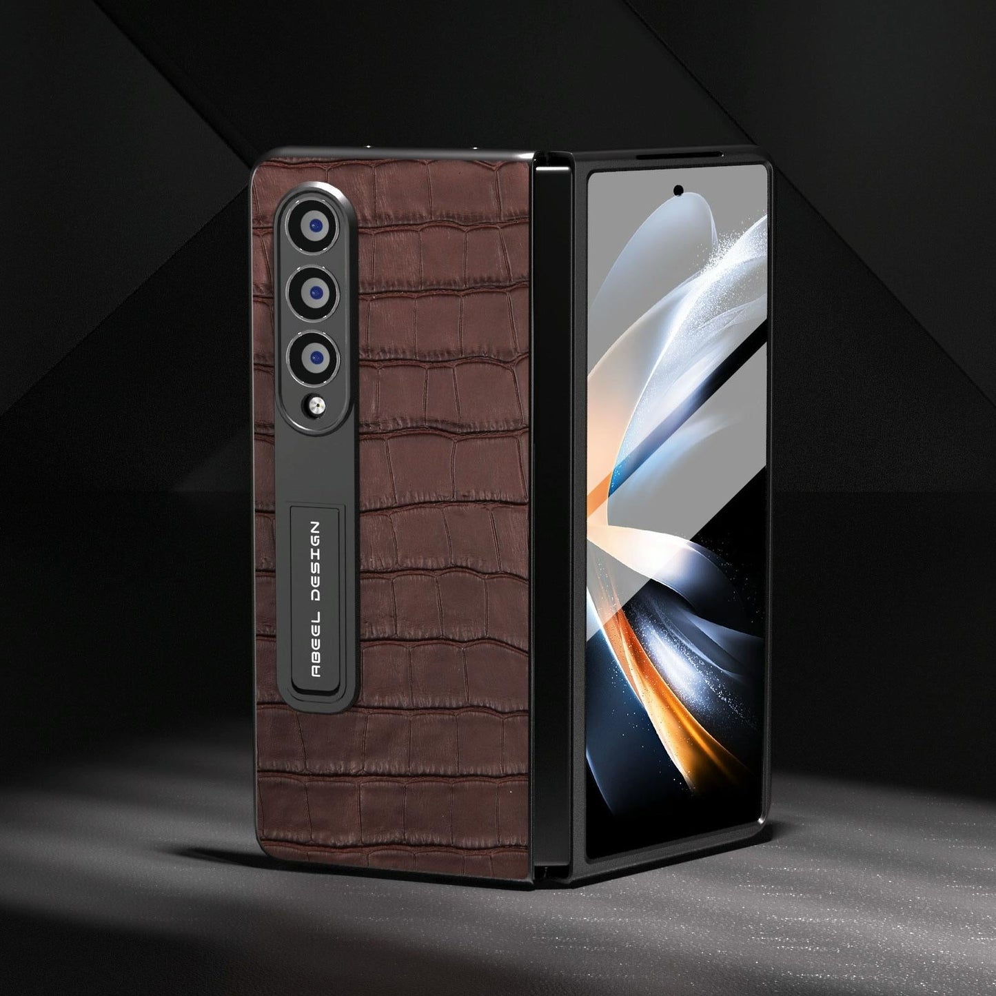 For Samsung Galaxy Z Fold4 5G Premium Leather Phone Case - Crocodile Texture - Black