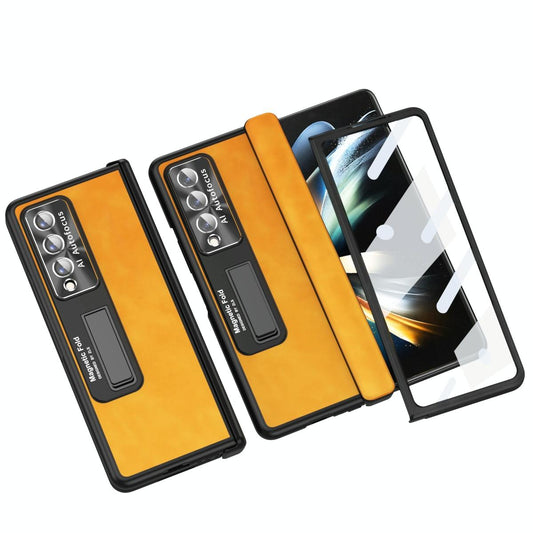 For Samsung Galaxy Z Fold4 5G Napa Texture All-In-One Phone Case - Yellow