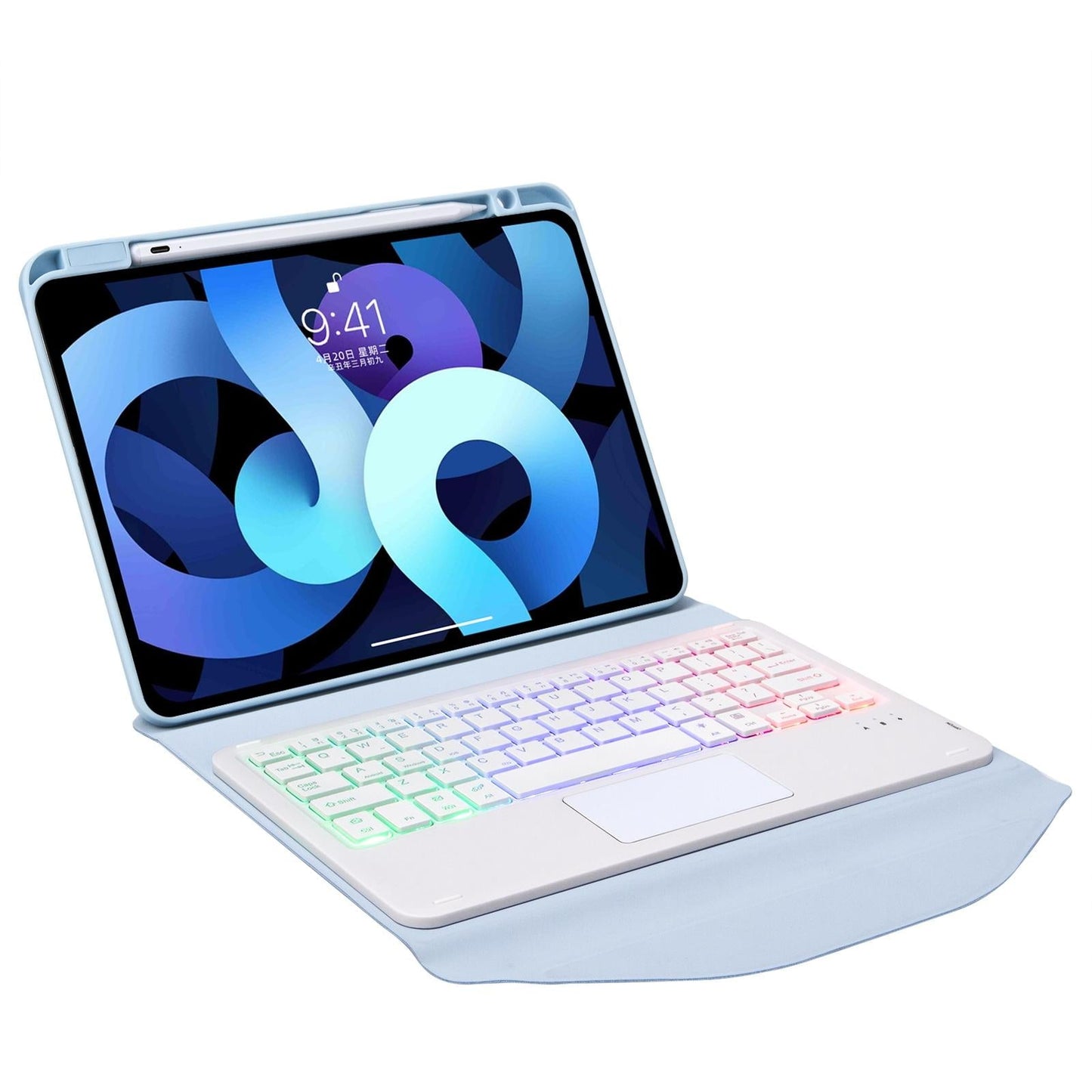 Bluetooth Keyboard Leather Case For Ipad Air 10.9 With Touchpad And Pen Slot Backlit - Sky Blue