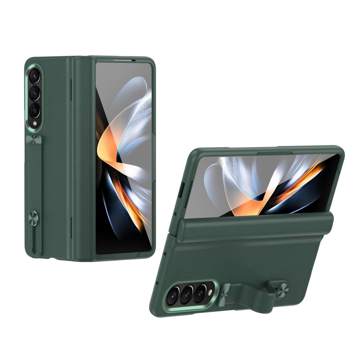 Samsung Galaxy z Fold 4 Leather Wristband Phone Case - Green
