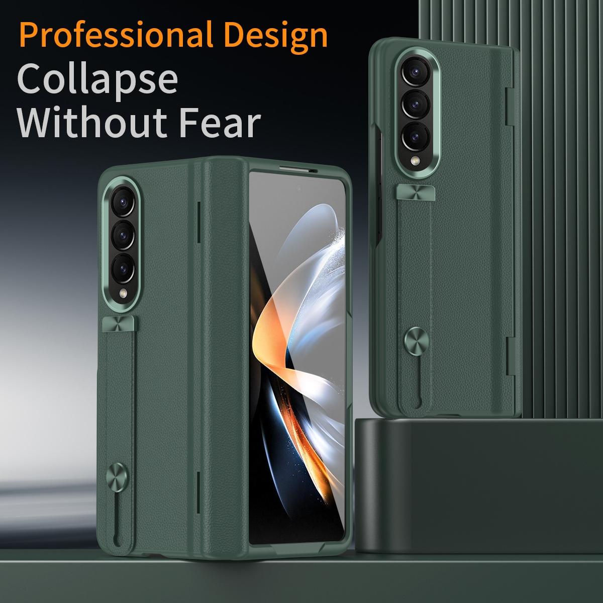 Samsung Galaxy z Fold 4 Leather Wristband Phone Case - Green