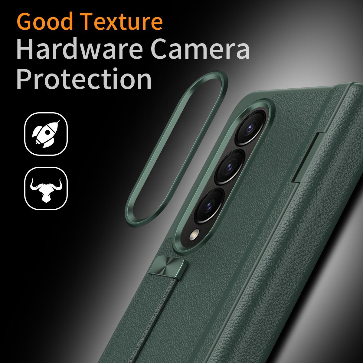 Samsung Galaxy z Fold 4 Leather Wristband Phone Case - Green