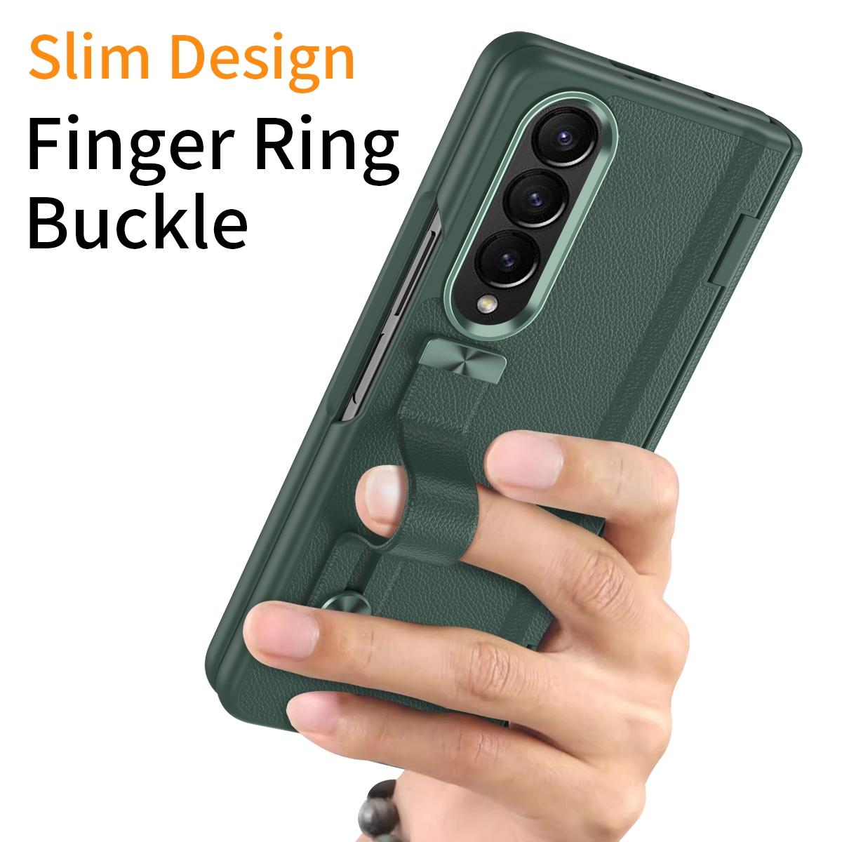 Samsung Galaxy z Fold 4 Leather Wristband Phone Case - Green