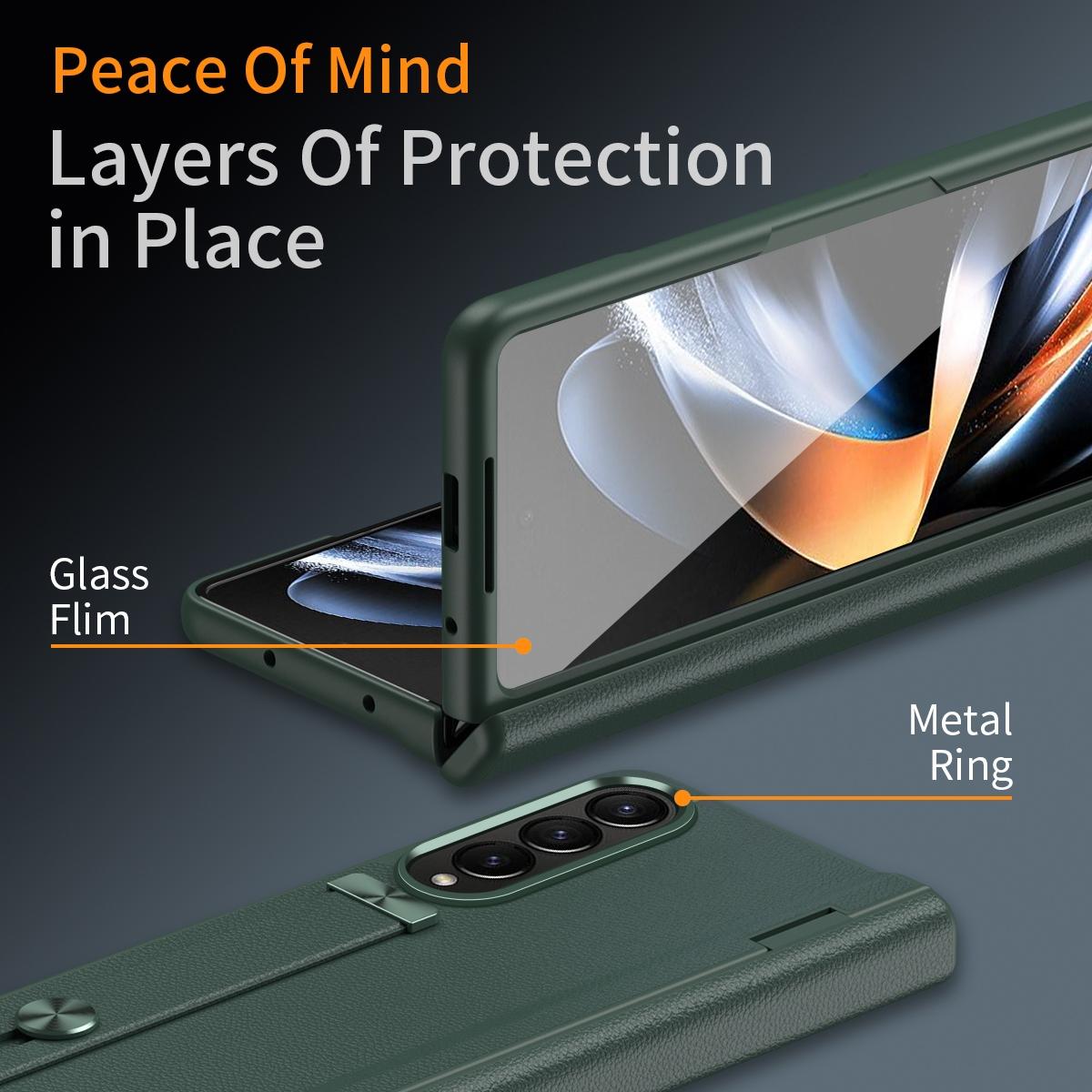 Samsung Galaxy z Fold 4 Leather Wristband Phone Case - Green