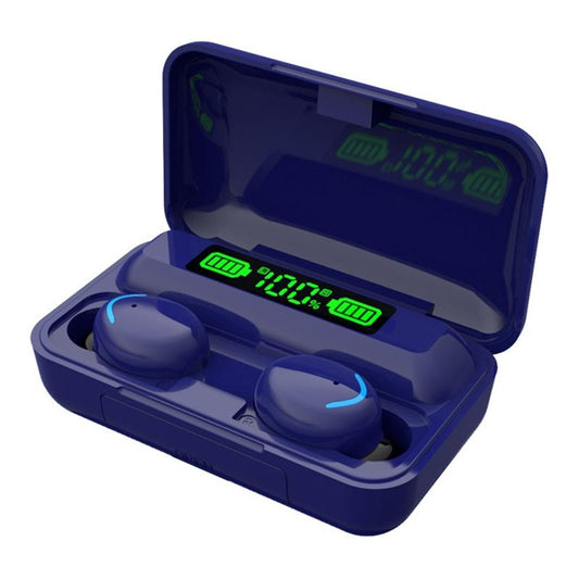 Macaron Bluetooth Earphones with Led Display and Noise Reduction - Dark Blue