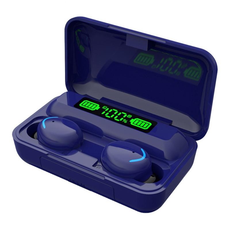 Macaron Bluetooth Earphones with Led Display and Noise Reduction - Dark Blue